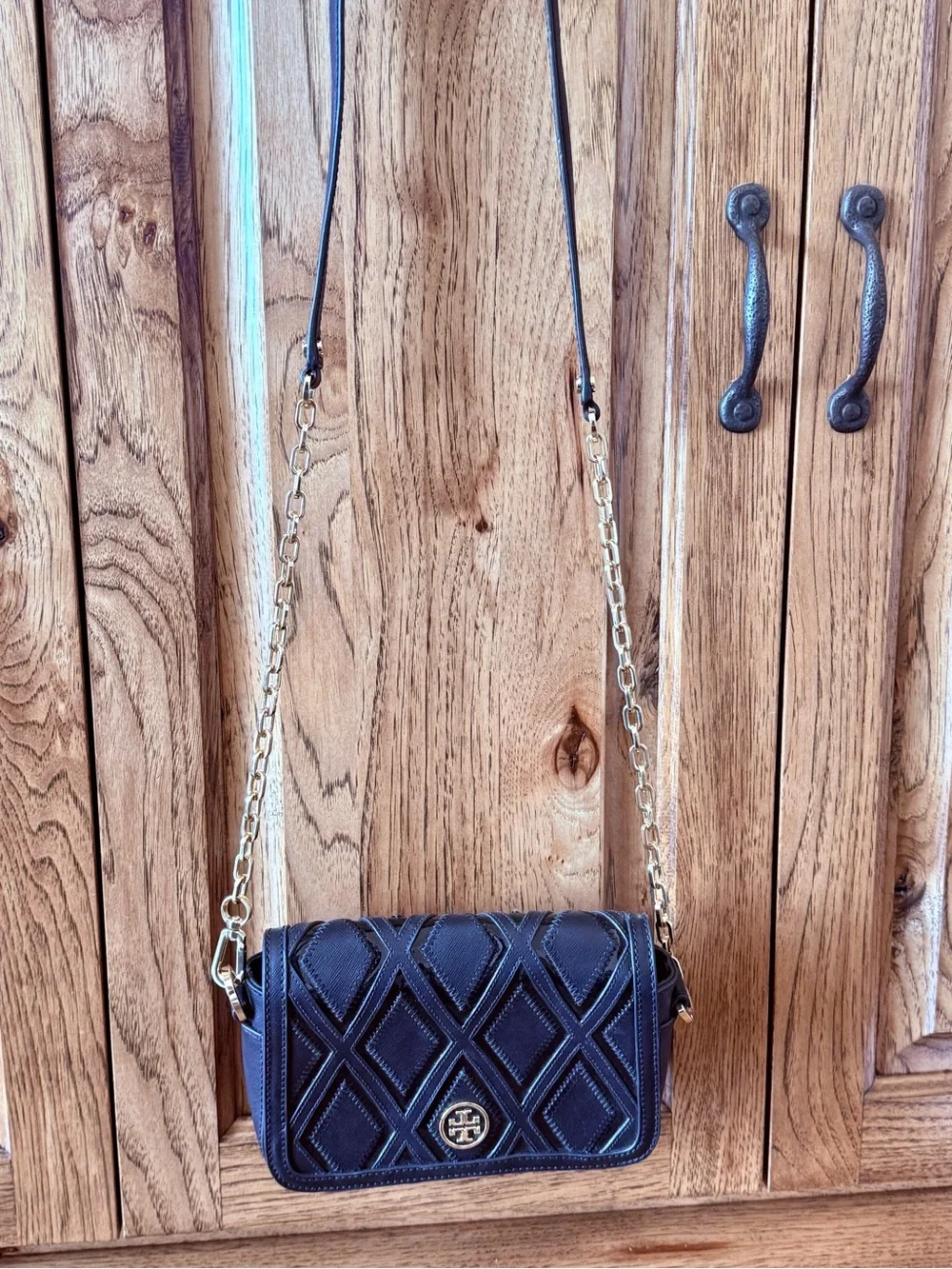 Tory Burch Black Leather Geometric Crossbody Chain Bag NWOT